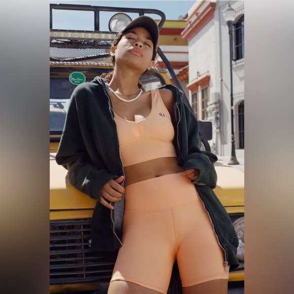 Champion x Urban Outfitters Ribbed Bike Short Size Small Bright Orange 5" Inseam - Picture 5 of 11